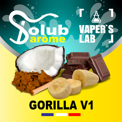 Фото, Видео, Ароматизатор для жижи Solub Arome "Gorilla V1" (Банан кокос шоколад и табак) 