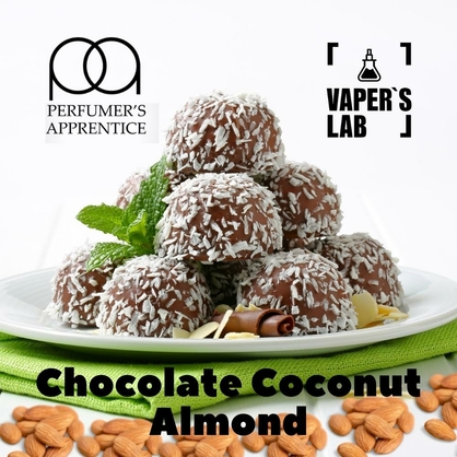 Фото, Відеоогляди на Натуральні ароматизатори для вейпа TPA "Chocolate Coconut Almond" (Шоколад кокос та мигдаль) 
