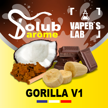 Фото, Видео, Ароматизатор для жижи Solub Arome "Gorilla V1" (Банан кокос шоколад и табак) 